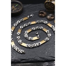 Prestige Paslanmaz Çelik Euro Kral Model Erkek Kolye Zincir ve Bileklik Set 10MM Grek Desenli 902931