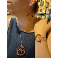 Jarold Handmade Scarlet Passion Bakırtel Işlemeli Garnet 3 Lü Takı Seti