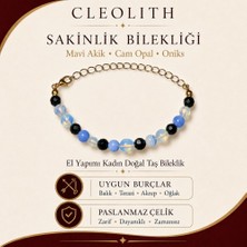 Cleolith Sakinlik Bilekliği | Mavi Akik, Cam Opal ve Oniks El Yapımı Kadın Doğal Taş Bileklik