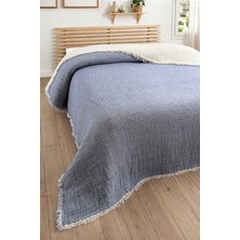 Sevim 5 Katlı Tek Kişilik Müslin Yatak Örtüsü -Dolgulu, %100 Pamuk Yorgan - 160X220 Cm-Indigo