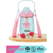 Uzspace 500ML Tritan Çocuk Su Matarası Pembe Askılı Kulplu Kolay Taşınabilir Tasarım