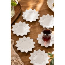 2338 Güneş Motifli 6lı Porselen Çay Tabağı Seti Beyaz - 11,5cm