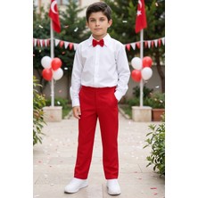 Parla Kids Erkek Çocuk Milano Beyaz Gömlek Kırmızı Pantolon Papyonlu Alt Üst Takım 23 Nisan Gösteri Kıyafeti