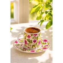 Porsima 0784 12 Parça Porselen Türk Kahve Fincan Takımı - Çiçek Desenli Kahve Fincan Seti - 90ML