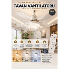 Merwish Tavan Vantilatörü 6 Kanatlı Kristal LED  40W, 3 Hız Kademeli, 3 Renk Işık, Dimmer, Gece Lambası, 2-4 Saat Zamanlayıcı, Uzaktan Kumandalı