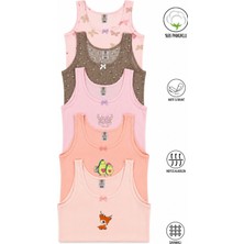 Özkan Underwear Özkan 41600 5'li Paket Kız Çocuk Karışık Renkli Desenli Pamuklu Yumuşak Rahat Kalın Askılı Atlet