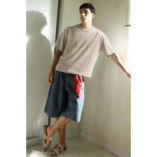 Madmext Erkek Taş Rengi Oversize Fit Basic T-Shirt 6066