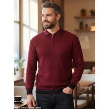 Kamalı Erkek Bordo Tüylenme Yapmayan Anti-pilling Standart Fit Normal Kesim Premium Polo Yaka Triko Kazak