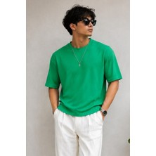 Madmext Erkek Parlak Yeşil Oversize Fit Basic T-Shirt 6066