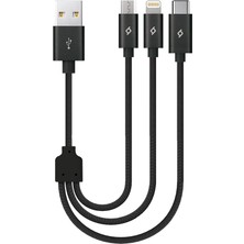 Ttec Mini Trio Lightning Micro USB 30CM Şarj Kablosu, Siyah