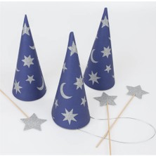 Meri Meri - Wizard Party Hats & Wands - Sihirbaz Parti Şapkaları & Sihirli Değnekler (6'lı)