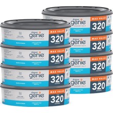 Diaper Genie Essentials Yuvarlak Yedek 8'li Paket | 2560'A Kadar Yenidoğan Bezi Tutar | Kokusuz Süre