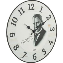 Emores 36 cm Gerçek Bombe Cam Akar Saniye Sessiz Mekanizma Dekoratif Atatürk Duvar Saati