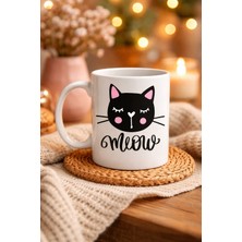 Bezos Sevimli Kedi Desenli Porselen Kupa Model 63 – “meow” Yazılı Kahve & Çay Keyfi Için Tatlı Tasarım