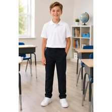 Qkk Çocuk Unisex Beyaz Kısa Kollu Polo Yaka Okul Tişörtü %100 Pamuk Lakos Kumaş