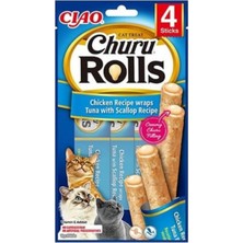 Inaba Ciao Sticks Deniz Taraklı, Tavuk Sargılı Kedi Ödülü 4 x 10 gr