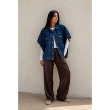 Shevega Lacivert Oversize Panço Kolsuz Kot Denim Jean Yelek