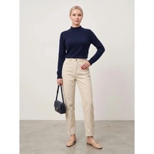 Shevega Kadın Krem Keten Mom Jeans Pantolon