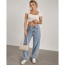 Shevega Mamaliga Yüksek Bel Geniş Paça Yan Parçalı Bol Kesim Tint Yıkama Baggy Jeans Salaş Kot Pantolon