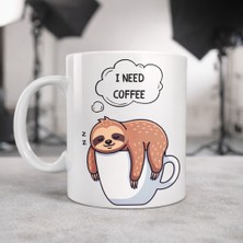 Bezos I Need Coffee Yazılı Tembel Hayvan Tasarımlı Kupa Model 236 Komik Seramik Kahve Kupası