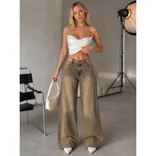 Shevega Mamaliga Kahverengi Tint Yıkama Bol Paça Salaş Wide Leg Jean