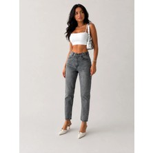 Shevega Kadın Füme Yüksek Bel Kemer Detaylı Fit Mom Jean Boyfriend Kot Pantolon
