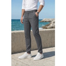 Modamesto Erkek Füme Slim Fit Dar Kesim Likralı Yan Cep Bilek Boy Düz Kumaş Pantolon