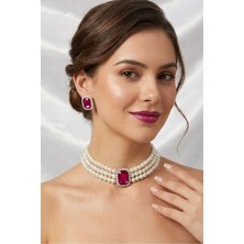 BB Bridal Boutique Cam Incili ve Taşlı Kolye Gümüş Kaplama Kolye Choker Baget Kolye Özel Tasarım Kolye Set Küpe Takım