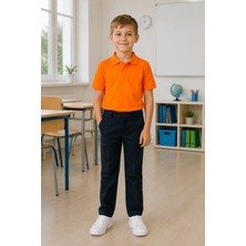 Qkk Çocuk Unisex Turuncu Kısa Kollu Polo Yaka Okul Tişörtü %100 Pamuk Lakos Kumaş
