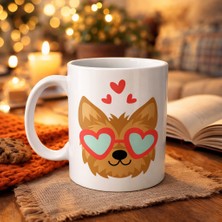 Bezos Sevimli Yorkshire Terrier Tasarımlı Porselen Kupa Model 49 – Kalpli Gözlüklü Köpek Desenli, Hediye Kupası