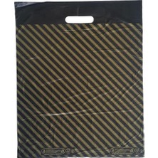 Omeyva Takviyeli Ince Siyah Çizgi Desenli El Geçmeli Çanta Poşet Torba - 3 No - 33X45 Cm. - 250 Adet