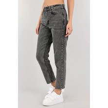 Shevega Antrasit 90's Yüksek Bel Likralı Mom Jean Kot Pantolon