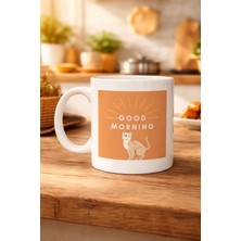 Bezos Good Morning Kedi Desenli Porselen Kupa Model 72 – Sevimli Kedi Figürlü, Kahve & Çay Kupası, Hediyelik Porselen Bardak