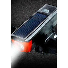 Güneş Enerjili USB Şarjlı Bisiklet Lambası Solar Fener Ön Far Işık Aydınlatma Kornalı
