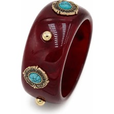 Venüs Design Kemik Turkuaz Taşlı Bordo Bileklik