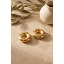 316L Çelik Gold Renk Çiftli Earcuff Küpe