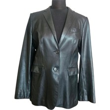Asus Deri - Le 552 - Hakiki Deri Siyah Kadın Blazer Ceket