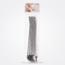 6'lı Kaşıklı Pipet Seti - Metal - Pipet Temizleme Fırçası