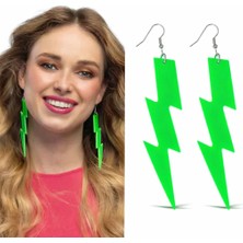ALK 80’ler 90'lar Retro Neon Yeşil Şimşek Küpe 10 cm