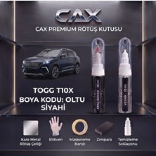 CAXCOLORS Togg T10X Oltu Siyahi Rötüş Boyası ve Premium Rötüş Seti (25 ml Boya + 25 ml Vernik + Ekipmanlar)