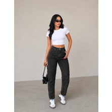 Shevega Mamaliga Kadın Kahverengi Taş Detaylı Boyfriend Mom Jeans Kot Pantolon