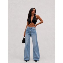Shevega Madamj Yüksek Bel Buz Mavi Bol Paça Salaş Wide Leg Jean