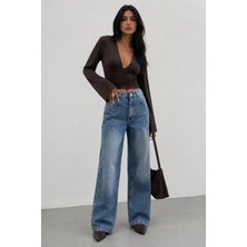 Shevega Mamaliga Yüksek Bel Geniş Paça Tint Yıkama Bol Kesim Baggy Jeans Salaş Kot Pantolon