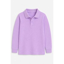 Qkk Çocuk Unisex Lila Uzun Kollu Polo Yaka Okul Tişörtü %100 Pamuk Lakos Kumaş