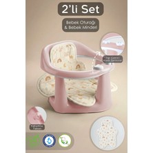 Meleni Baby 2'li Bebek Banyo Oturağı ve Minder Seti - Vakum Taban Mama Oturağı, Yıkanabilir Oturak Minderi Pembe