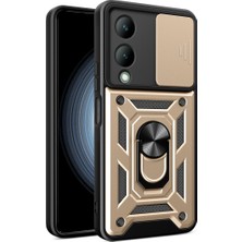 Bezos Y17S Kılıf Pars Lens Yüzüklü Silikon - Gold