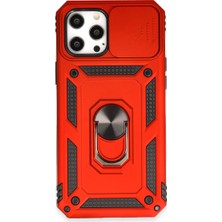 Bezos iPhone 12 Pro Max Kılıf Pars Lens Yüzüklü Silikon - Kırmızı