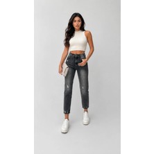 Shevega Füme Yüksek Bel Yırtık Detaylı Boyfriend Mom Jean Kot Pantolon