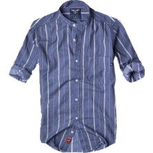 Alaska The Last Frontier Slim Fit Saf Pamuk Kumaş Hakim Yaka Uzun Kol Gömlek-çizgili Koyu Mavi- Çok Renkli S