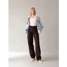 Shevega Mamaliga Kahvrengi Yan Kemer Tokalı Yüksek Bel Baggy Jeans Salaş Kot Pantolon